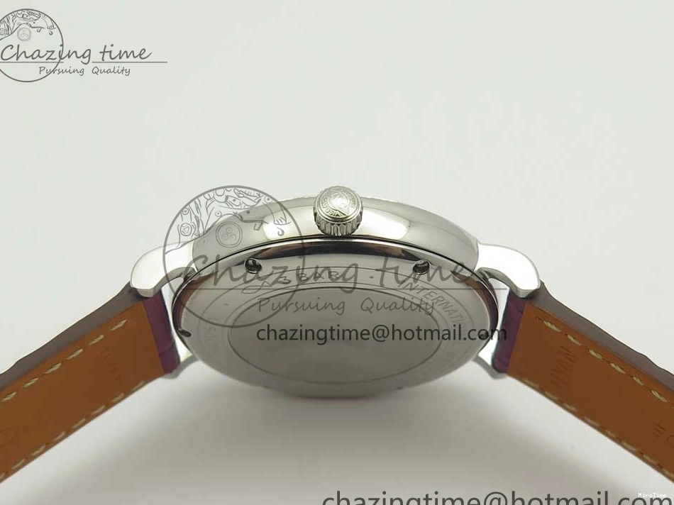 MIROTIME 0113 Portofino IW458101 Diamond Bezel SS MK 1:1 Best Edition Silver Dial On Purple Leather Strap MIYOTA Tailored 7166